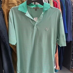Peter Millar Green and White Striped Notre Dame Polo